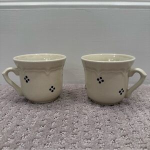 Vintage Cream Stoneware Mugs, Blue Dot—Set of 2 with Clover stamp on bottom